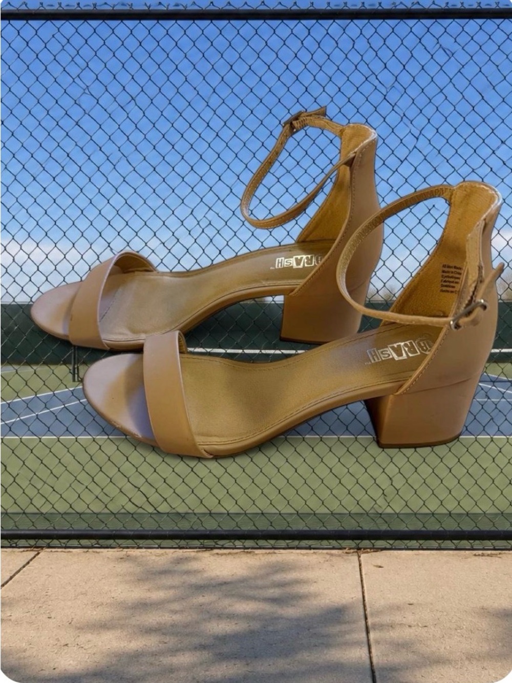 Block Heel Ankle Strap Sandals in Tan